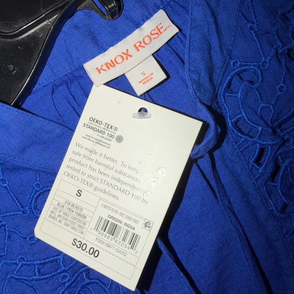 Knox Rose Womens Blue Embroidered Tassel Tie Blouse Short Sleeve Top Small NWT - Picture 6 of 9